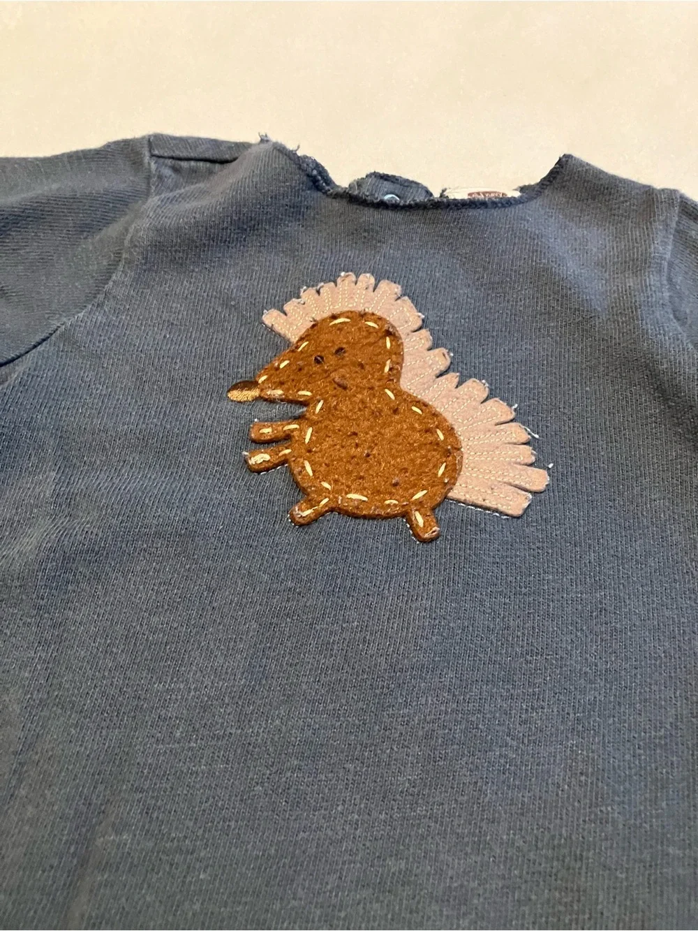 Baby One-Piece Blue Hedgehog Appliqué Romper